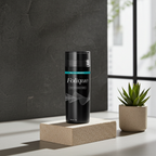 Folique hair care product on a stand with a plant in the background